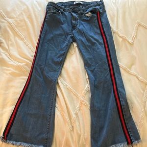 02 denim women's size 29 bell bottom jean with distress at the bottom!